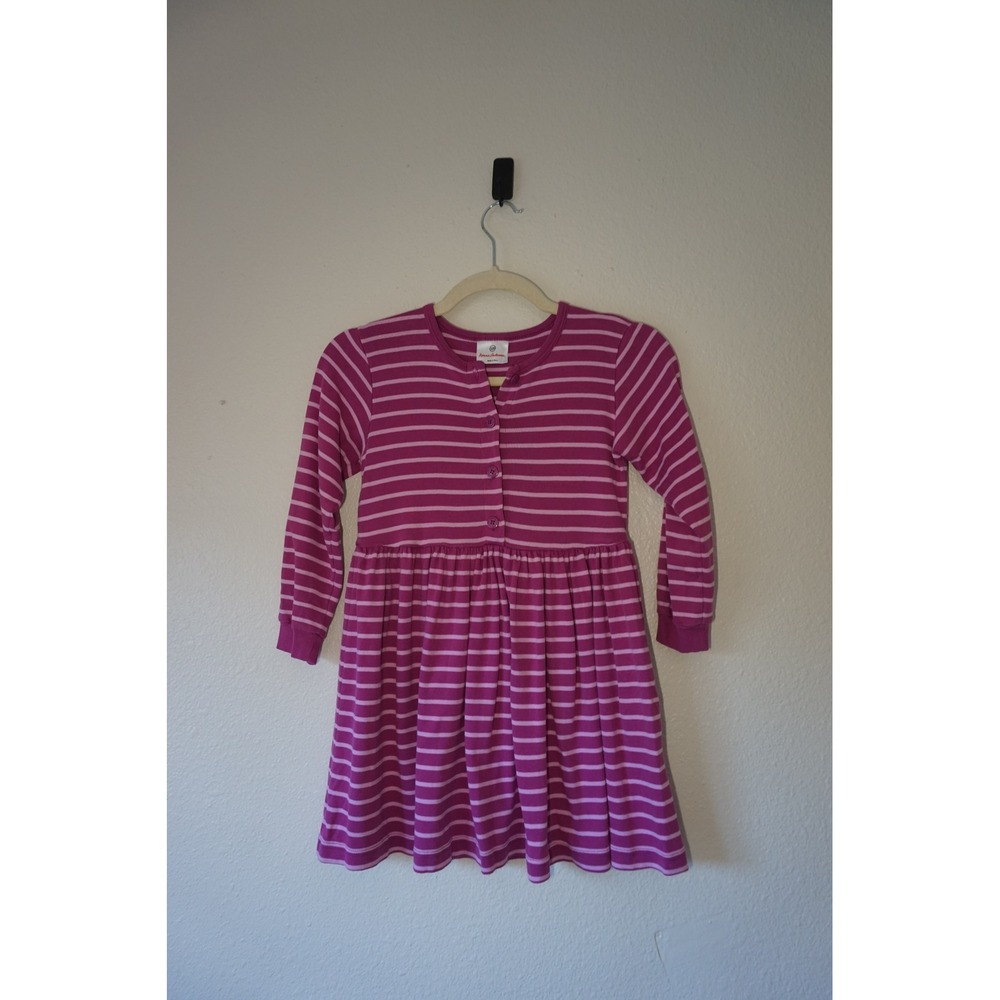 Hanna Andersson Henley Scandi Striped Long Sleeve Cotton Dress Pink 120 sz 6-7